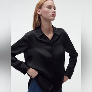 Zara Black Satin Button Up (S)